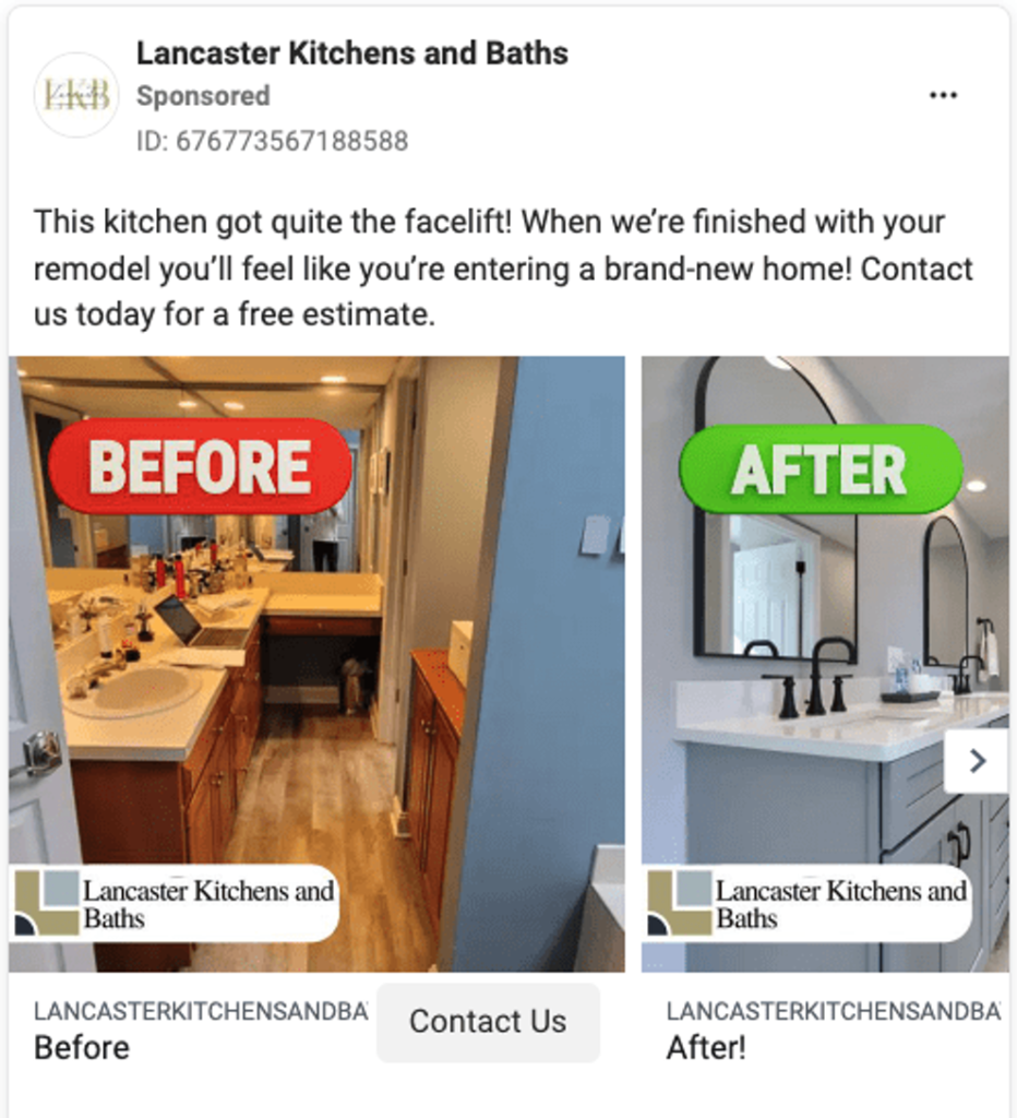  "before and after" picture Facebook ads for contractors 